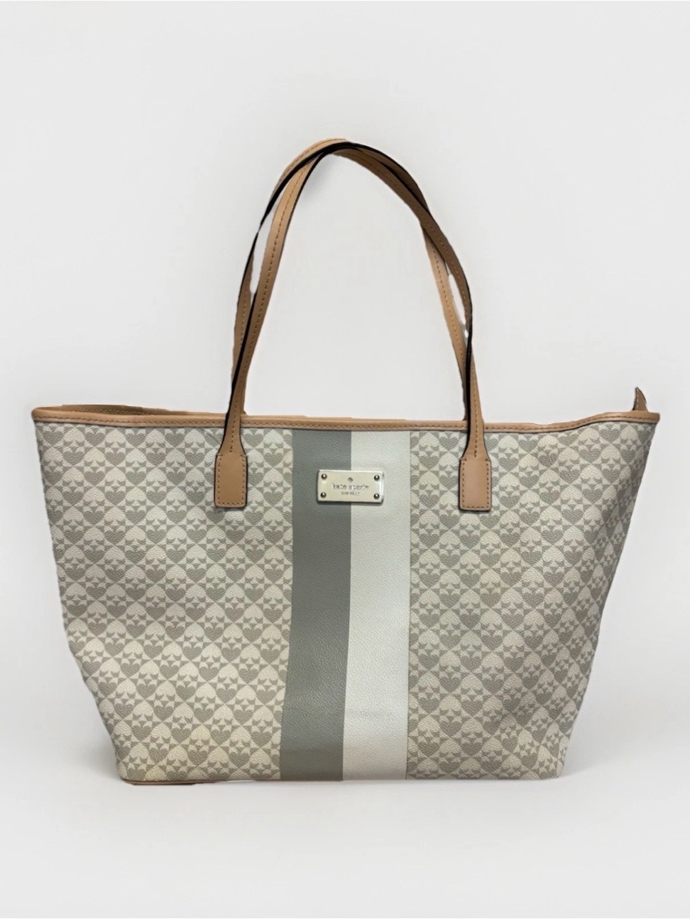 Kate Spade Margareta Penn Place Gray & Cream Zip Top Tote Bag #5906